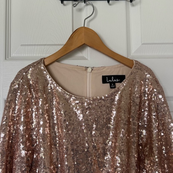 Lulu’s Pink Rose Gold Sparkle Glitter Party Dress Small Barbiecore NWT Sequin - Picture 4 of 5